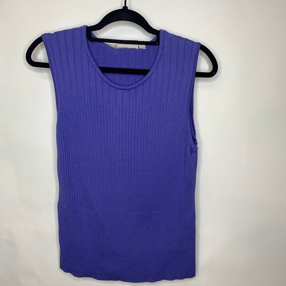 Purple Ribbed Sweater Shell Sleeveless Sz Large - Picture 5 of 7